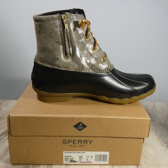 Sperry Women's Saltwater Leather Metallic Gold Snow Boot, Olive Camo, 7.5 - Picture 4 of 11